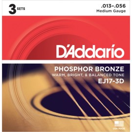 EJ17-3D 3PK Phosphor Bronze Medium Acoustic Strings .013-.056