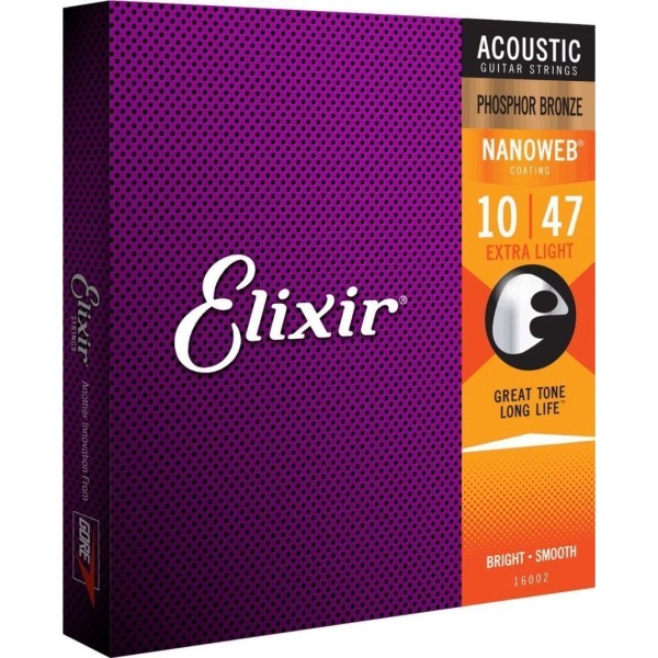 ELIXIR .010-.047 PHOSPHOR BRONZE NANOWEB COATINGEXTRA LIGHT