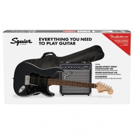 Squier Affinity Stratocaster HSS Electric Guitar Pack LRL, Charcoal Frost Metallic