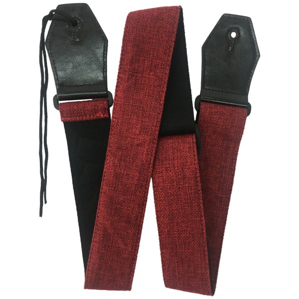 RockYou S2561 Cotton Guitar Strap Leather Ends 3 Pics RED